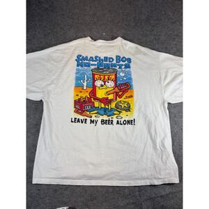 Vtg Y2K Smashed Bob No Pants Leave My Beer Alone Shirt Mens 2XL White Spongebob